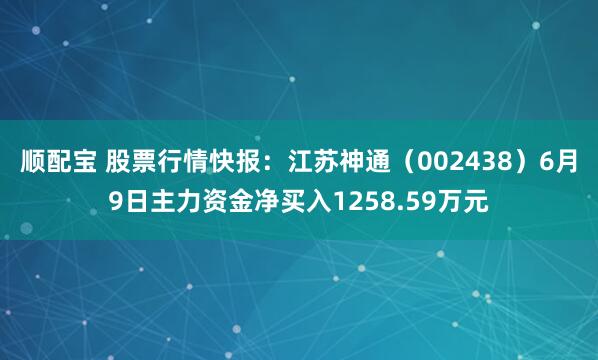 顺配宝 股票行情快报：江苏神通（002438）6月9日主力资金净买入1258.59万元
